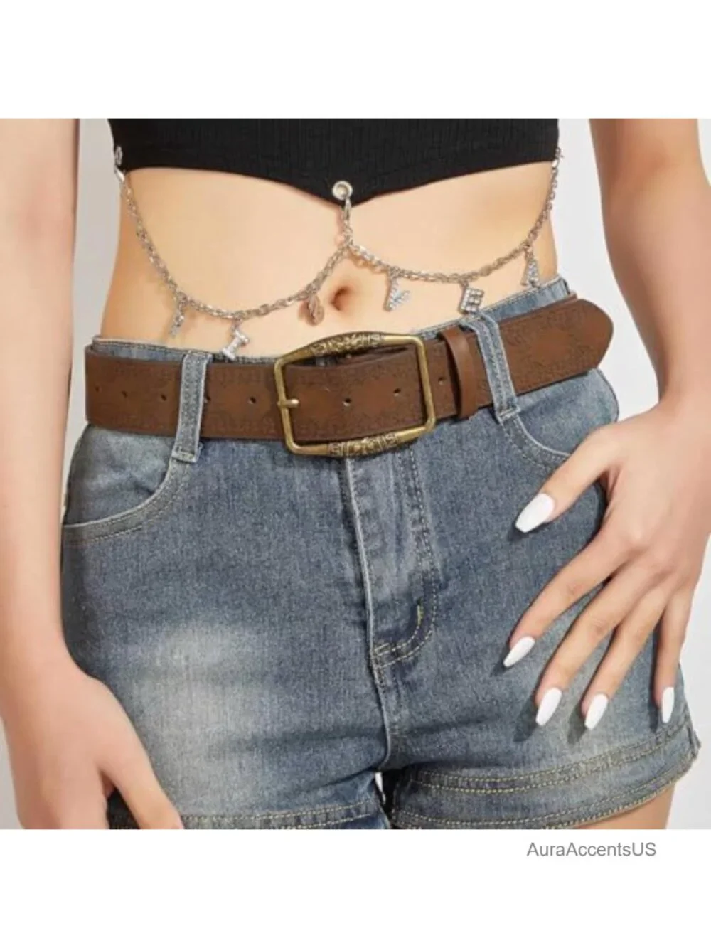 Vintage Western Faux Leather Belt Metal Buckle Country Cowgirl